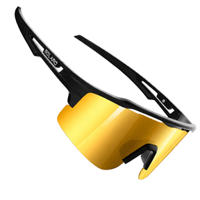 Sporty performance baseball sunglasses with black frame and yellow lens by Solaro Shades on a white background.