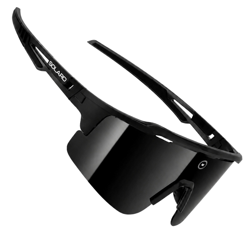 Black mirrored lens sports sunglasses by Solaro Shades - the #1 choice for baseball sunglasses and running sunglasses.