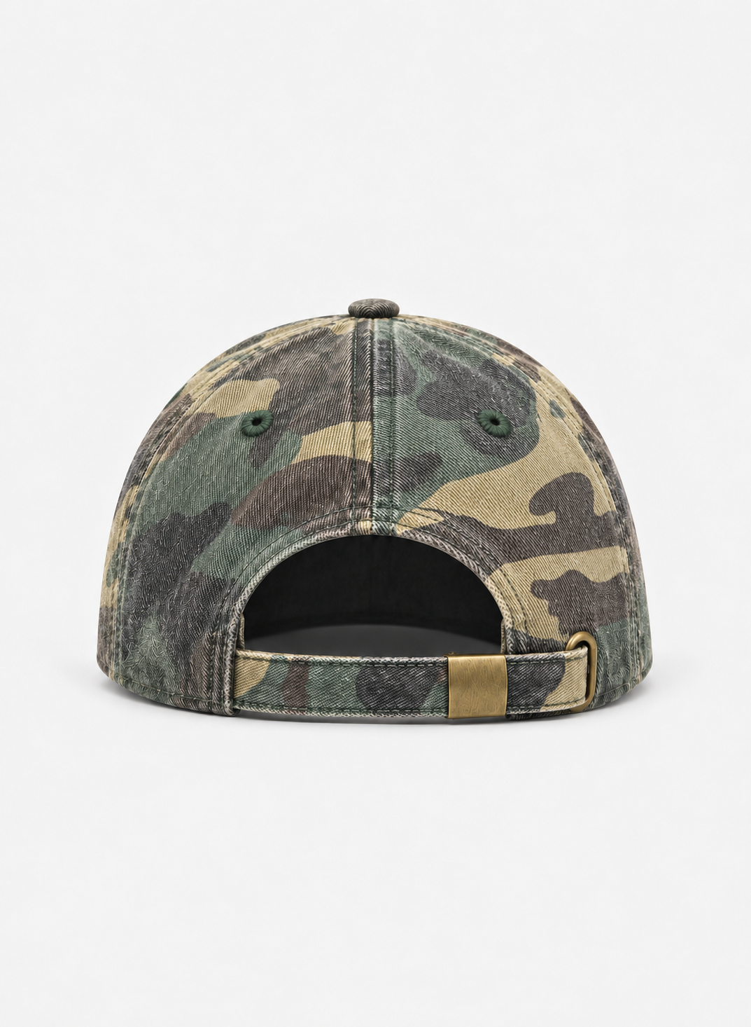 The Shady Camo Hat — back view with adjustable brass buckle