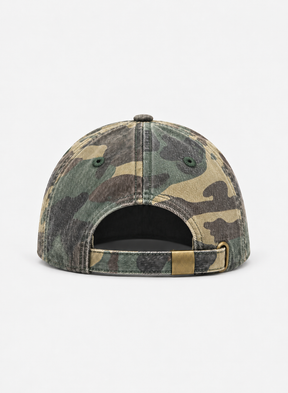 The Shady Camo Hat — back view with adjustable brass buckle