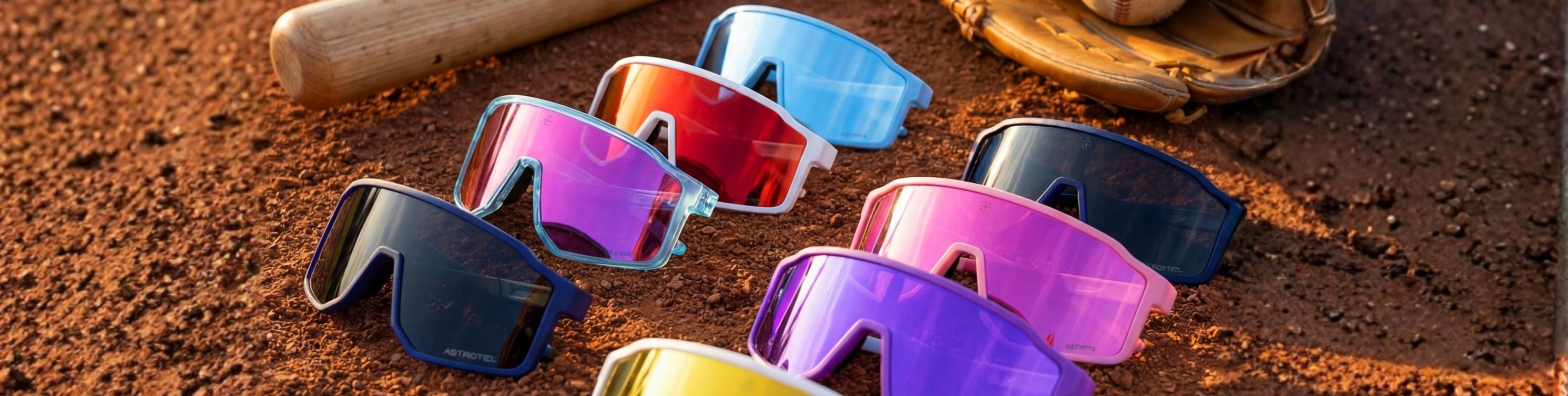 Colorful youth sunglasses on a baseball diamond