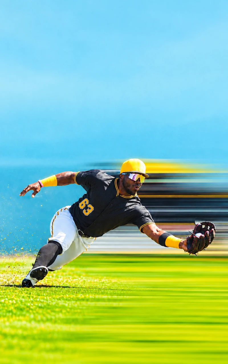 Baseball player diving to make a catch in Solaro sunglasses