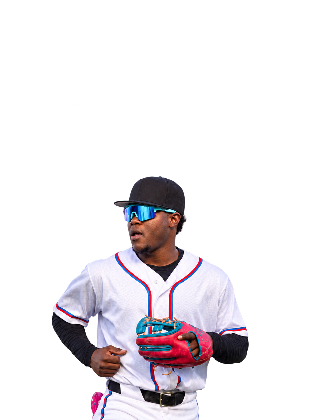 Baseball player wearing blue mirrored Solaro sunglasses